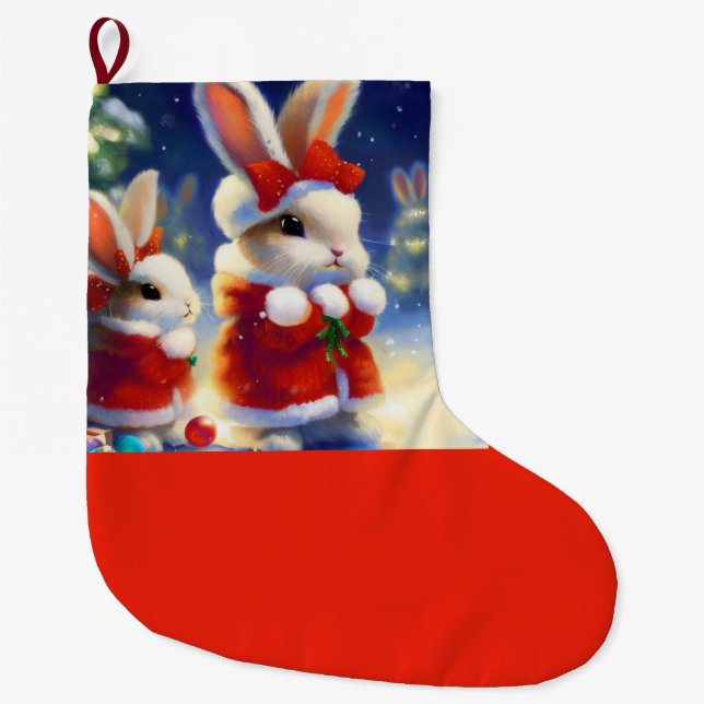 Christmas Rabbit 3 Large Christmas Stocking (Front)