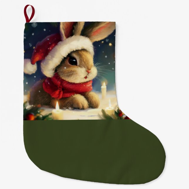 Christmas Rabbit 4 Large Christmas Stocking (Front)