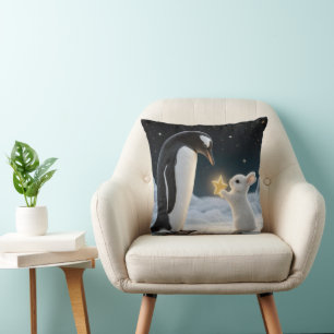 Christmas Rabbit and Penguin with Neon Star Cushion