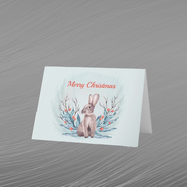 Christmas Rabbit Berries Watercolor Holiday Card (Creator Uploaded)