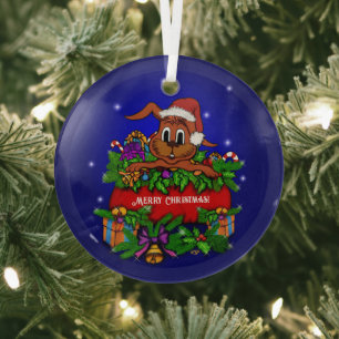 Christmas Rabbit Glass Tree Decoration
