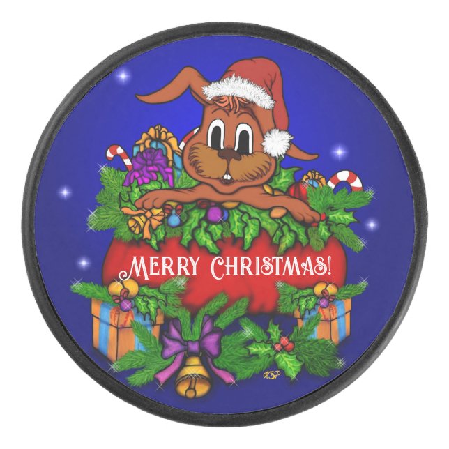 Christmas Rabbit Hockey Puck (Front)