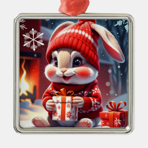 Christmas Rabbit  Metal Ornament