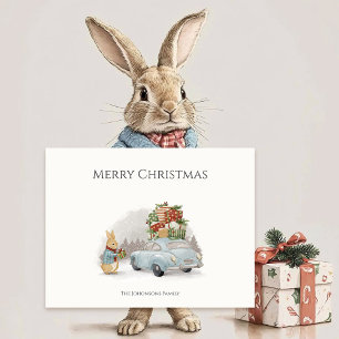 Christmas Rabbit Peter and Car Postcard