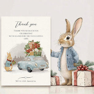 Christmas Rabbit Peter and Car Thank You Card