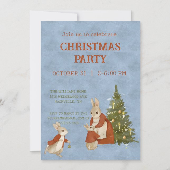 Christmas Rabbit Peter Vintage Invitation (Front)