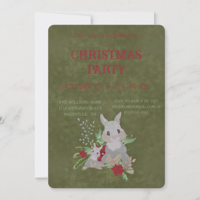 Christmas Rabbit Peter Vintage Invitation (Front)