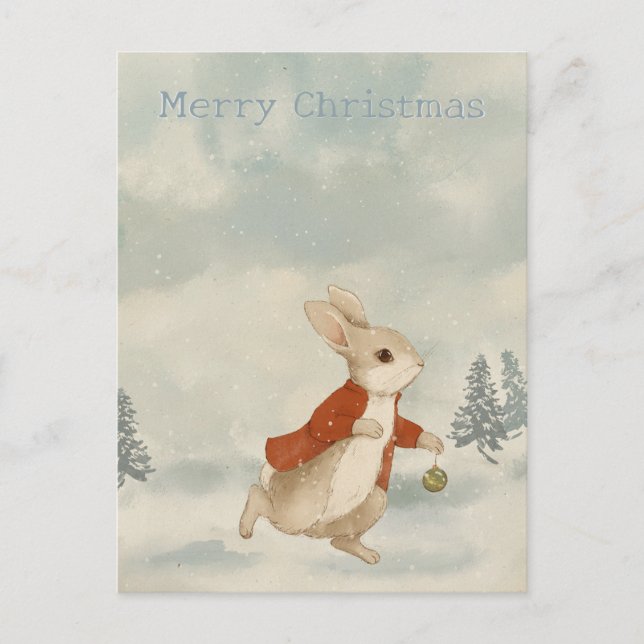 Christmas Rabbit Peter Vintage Postcard (Front)