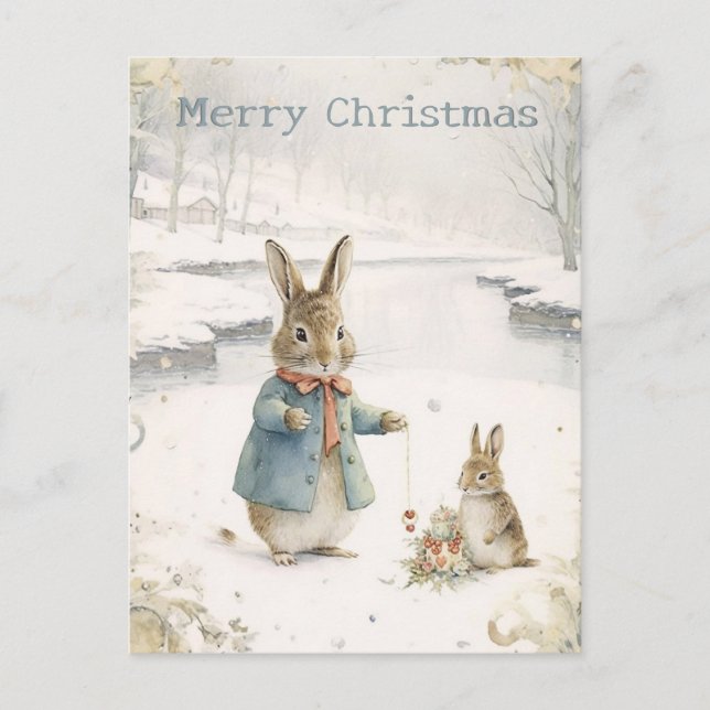 Christmas Rabbit Peter Vintage Postcard (Front)