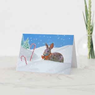 Christmas, Rabbit, Snow, Candy Canes Holiday Card
