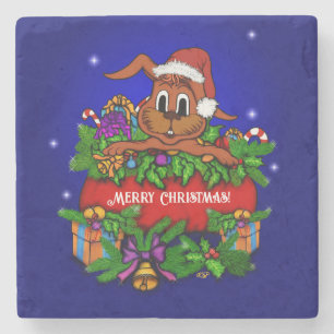 Christmas Rabbit Stone Coaster