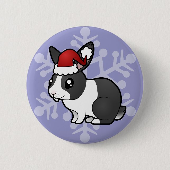 Christmas Rabbit (uppy ear smooth hair) 6 Cm Round Badge (Front)