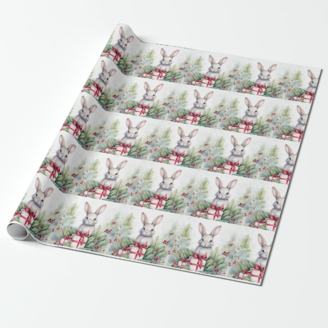 Christmas Rabbit Wrapping Paper (Unrolled)