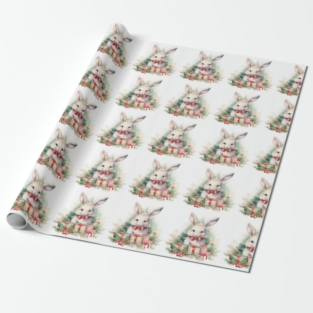 Christmas Rabbit Wrapping Paper (Unrolled)