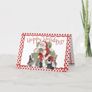 Christmas Rabbits & Santa Holiday Cute Bunny Retro Card