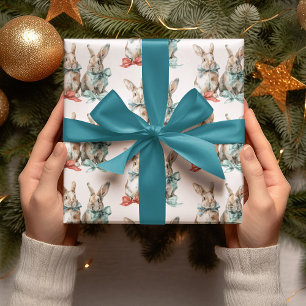 Christmas Rabbits with Bows Wrapping Paper