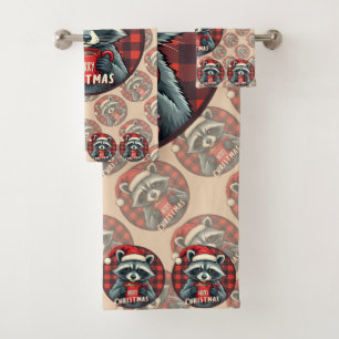 Christmas Raccoon Cocoa Cheer Bath Towel Set