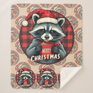 Christmas Raccoon Cocoa Cheer Sherpa Blanket