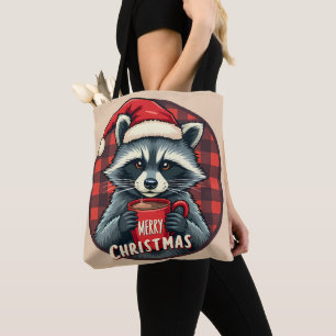 Christmas Raccoon Cocoa Cheer Tote Bag