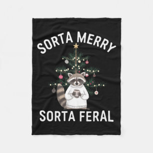 Christmas Raccoon Sorta Merry Sorta Feral Xmas Fleece Blanket