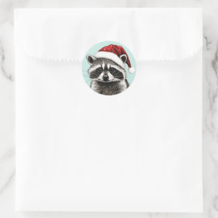 CHRISTMAS RACCOON WITH SANTA HAT STICKERS