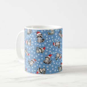 Christmas Raccoons & Snowflakes on Blue Coffee Mug