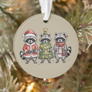 Christmas Raccoons Woodland Trio Santa Tree Animal Ornament