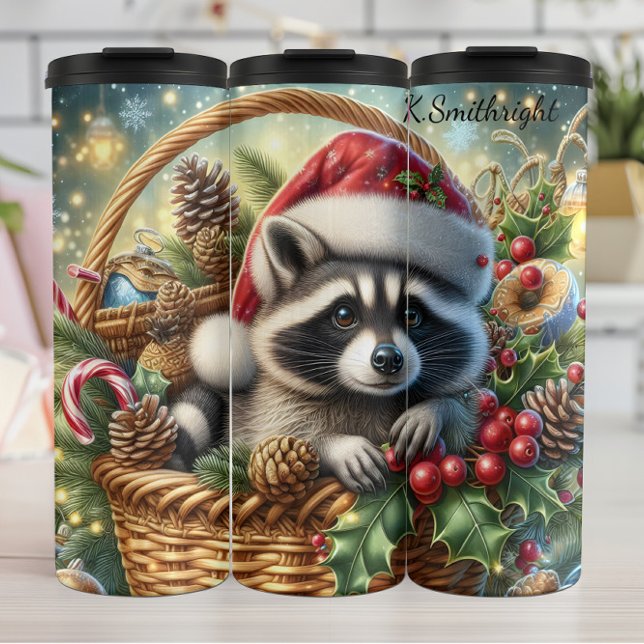 Christmas Racoon Basket Holiday Cheer Thermal Tumbler (Creator Uploaded)