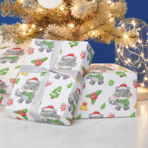 Christmas Racoon, Berries, Presents  Wrapping Paper