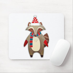 Christmas Racoon Cartoon Mouse Pad