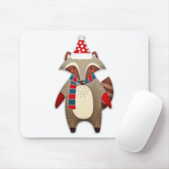 Christmas Racoon Cartoon Mouse Pad (With Mouse)