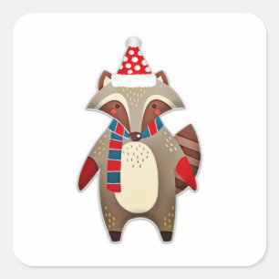 Christmas Racoon Cartoon Square Sticker