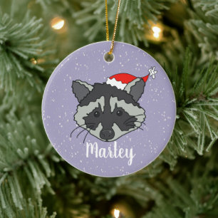 Christmas Racoon Ceramic Ornament