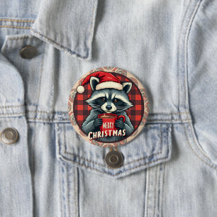 Christmas Racoon Cocoa Cheer 7.5 Cm Round Badge