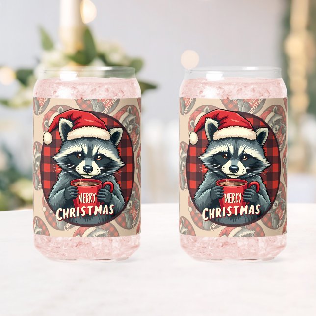 Christmas Racoon Cocoa Cheer Can Glass (Insitu (Wedding))