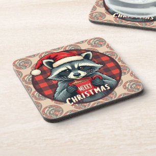 Christmas Racoon Cocoa Cheer Coaster