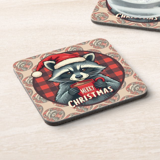 Christmas Racoon Cocoa Cheer Coaster (Left Side)
