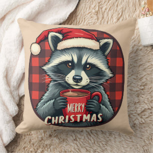 Christmas Racoon Cocoa Cheer Cushion