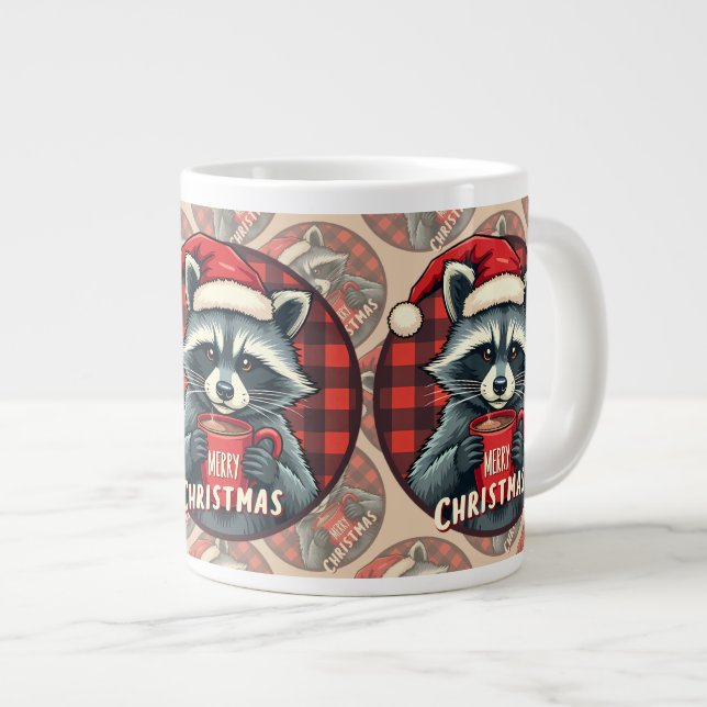 Christmas Racoon Cocoa Cheer Large Coffee Mug (Front Right)