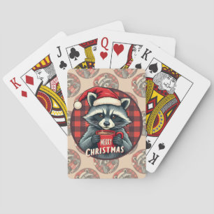 Christmas Racoon Cocoa Cheer Playing Cards