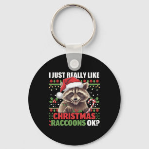 Christmas Racoon Lovers Cute Holiday Theme Key Ring
