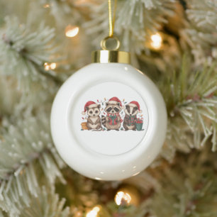 Christmas Racoon Opossum Panda Santa Hat Xmas Ceramic Ball Christmas Ornament