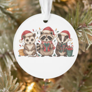 Christmas Racoon Opossum Panda Santa Hat Xmas Ornament