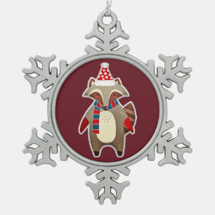 christmas racoon pewter ornament