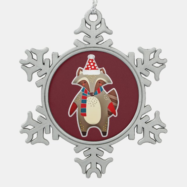 christmas racoon pewter ornament (Front)