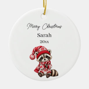 Christmas Racoon Photo Name Baby Ceramic Ornament