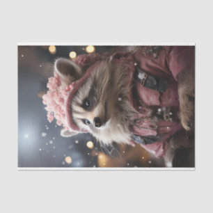 Christmas Racoon Pink Jacket L.Facing Decoupage Tissue Paper