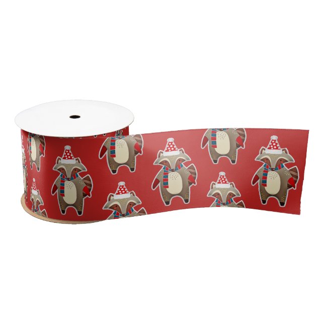 christmas racoon ribbon satin ribbon (Spool)