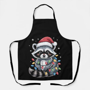Christmas Racoon Santa Hat String Lights Winter Apron