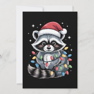 Christmas Racoon Santa Hat String Lights Winter Invitation